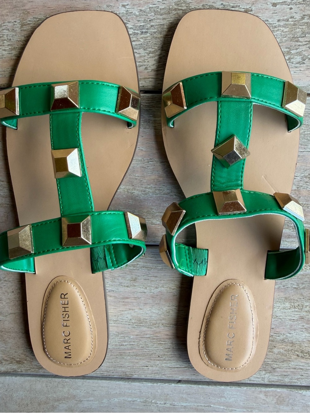 Marc Fisher Emerald Green Studded Slide Sandals New Without Box